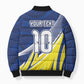 Curacao National Football Custom Bomber Puffer Jacket Abstract Sharp Wave Pattern Sporty Style with Map