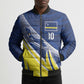 Curacao National Football Custom Bomber Puffer Jacket Abstract Sharp Wave Pattern Sporty Style with Map