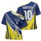 Curacao National Football Custom Cross Shoulder Shirt Abstract Sharp Wave Pattern Sporty Style with Map