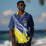 Curacao National Football Custom Hawaiian Shirt Abstract Sharp Wave Pattern Sporty Style with Map