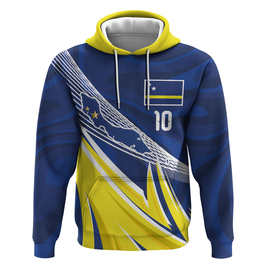 Curacao National Football Custom Hoodie Abstract Sharp Wave Pattern Sporty Style with Map