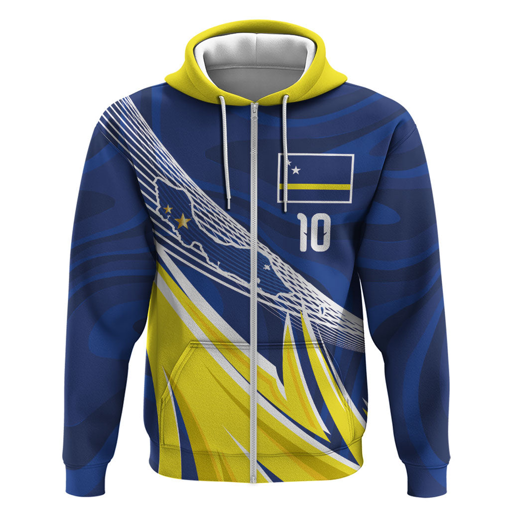 Curacao National Football Custom Hoodie Abstract Sharp Wave Pattern Sporty Style with Map