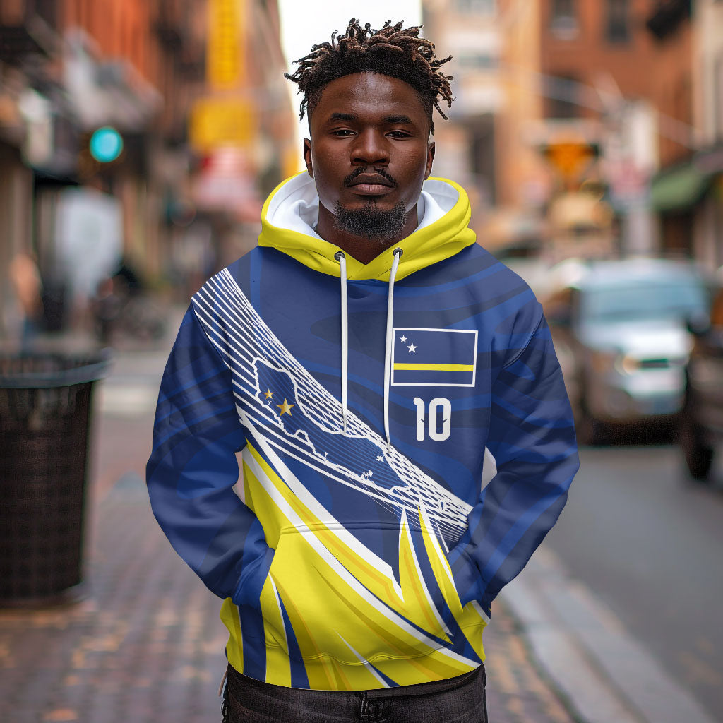 Curacao National Football Custom Hoodie Abstract Sharp Wave Pattern Sporty Style with Map