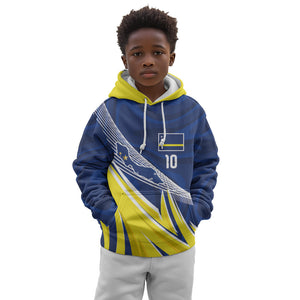 Curacao National Football Custom Kid Hoodie Abstract Sharp Wave Pattern Sporty Style with Map