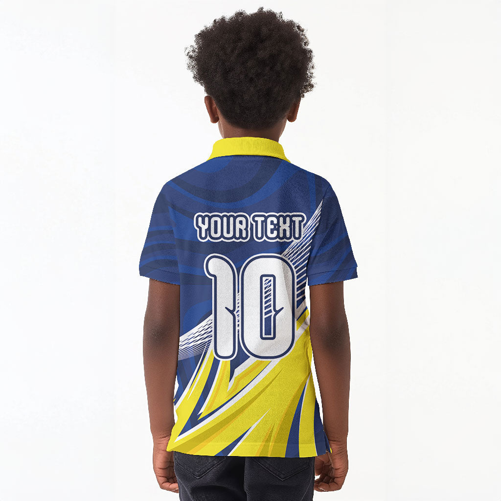 Curacao National Football Custom Kid Polo Shirt Abstract Sharp Wave Pattern Sporty Style with Map