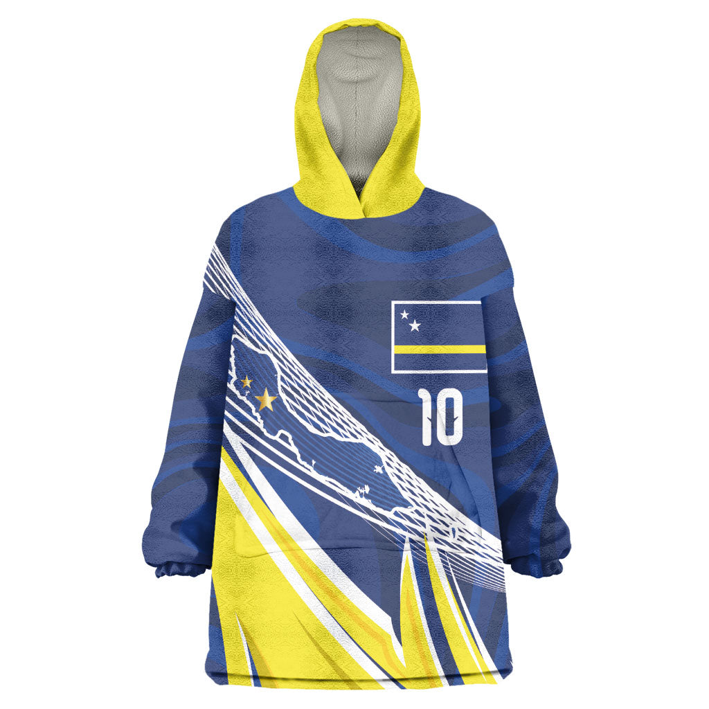 Curacao National Football Custom Kid Wearable Blanket Hoodie Abstract Sharp Wave Pattern Sporty Style with Map