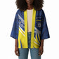 Curacao National Football Custom Kimono Abstract Sharp Wave Pattern Sporty Style with Map