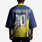 Curacao National Football Custom Kimono Abstract Sharp Wave Pattern Sporty Style with Map