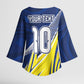 Curacao National Football Custom Kimono Sleeve Blouse Abstract Sharp Wave Pattern Sporty Style with Map
