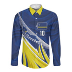 Curacao National Football Custom Long Sleeve Button Shirt Abstract Sharp Wave Pattern Sporty Style with Map
