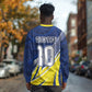 Curacao National Football Custom Long Sleeve Shirt Abstract Sharp Wave Pattern Sporty Style with Map