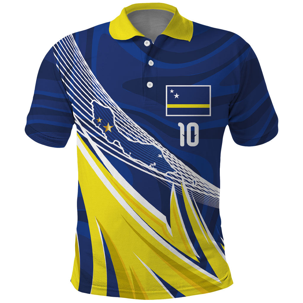Curacao National Football Custom Polo Shirt Abstract Sharp Wave Pattern Sporty Style with Map