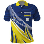 Curacao National Football Custom Polo Shirt Abstract Sharp Wave Pattern Sporty Style with Map