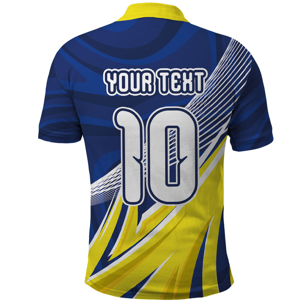 Curacao National Football Custom Polo Shirt Abstract Sharp Wave Pattern Sporty Style with Map