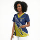 Curacao National Football Custom Scrub Top Abstract Sharp Wave Pattern Sporty Style with Map