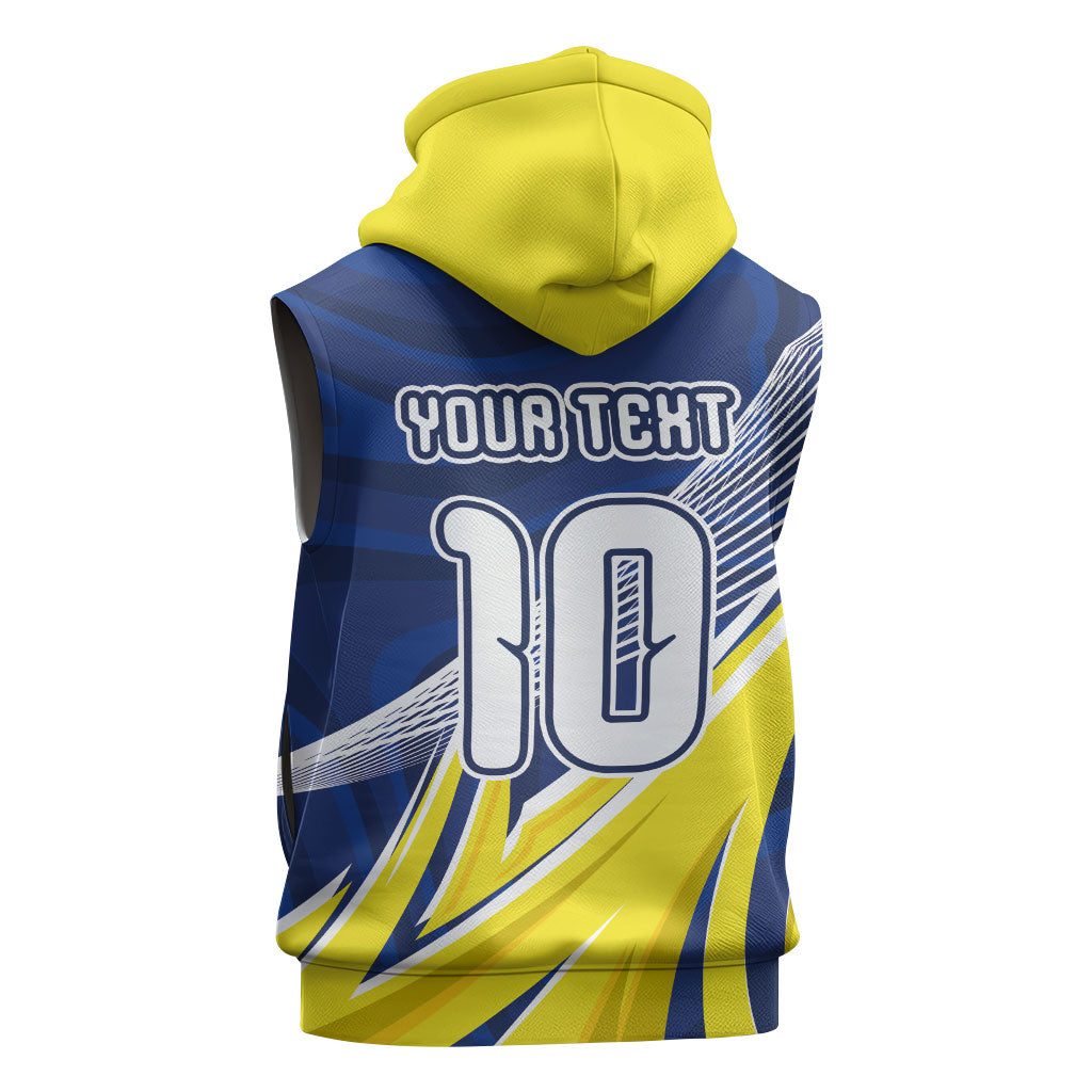 Curacao National Football Custom Sleeveless Hoodie Abstract Sharp Wave Pattern Sporty Style with Map