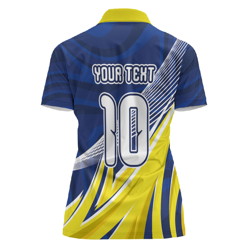Curacao National Football Custom Women Polo Shirt Abstract Sharp Wave Pattern Sporty Style with Map