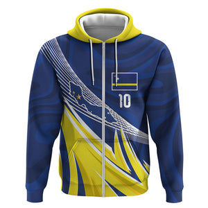 Curacao National Football Custom Zip Hoodie Abstract Sharp Wave Pattern Sporty Style with Map