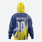 Curacao National Football Custom Zip Hoodie Abstract Sharp Wave Pattern Sporty Style with Map