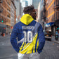 Curacao National Football Custom Zip Hoodie Abstract Sharp Wave Pattern Sporty Style with Map