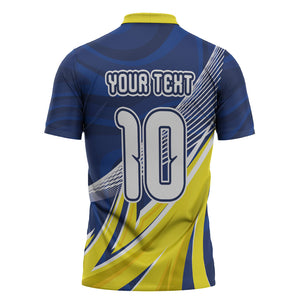 Curacao National Football Custom Zipper Polo Shirt Abstract Sharp Wave Pattern Sporty Style with Map