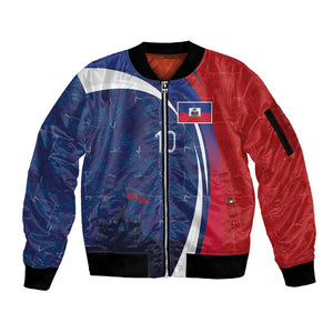 Haiti Football Custom Sleeve Zip Bomber Jacket Abstract Graphic Style Patriotic