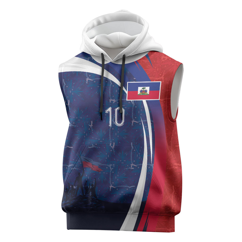 Haiti Football Custom Sleeveless Hoodie Abstract Graphic Style Patriotic