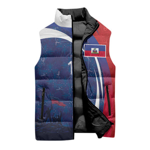 Haiti Football Custom Sleeveless Puffer Jacket Abstract Graphic Style Patriotic
