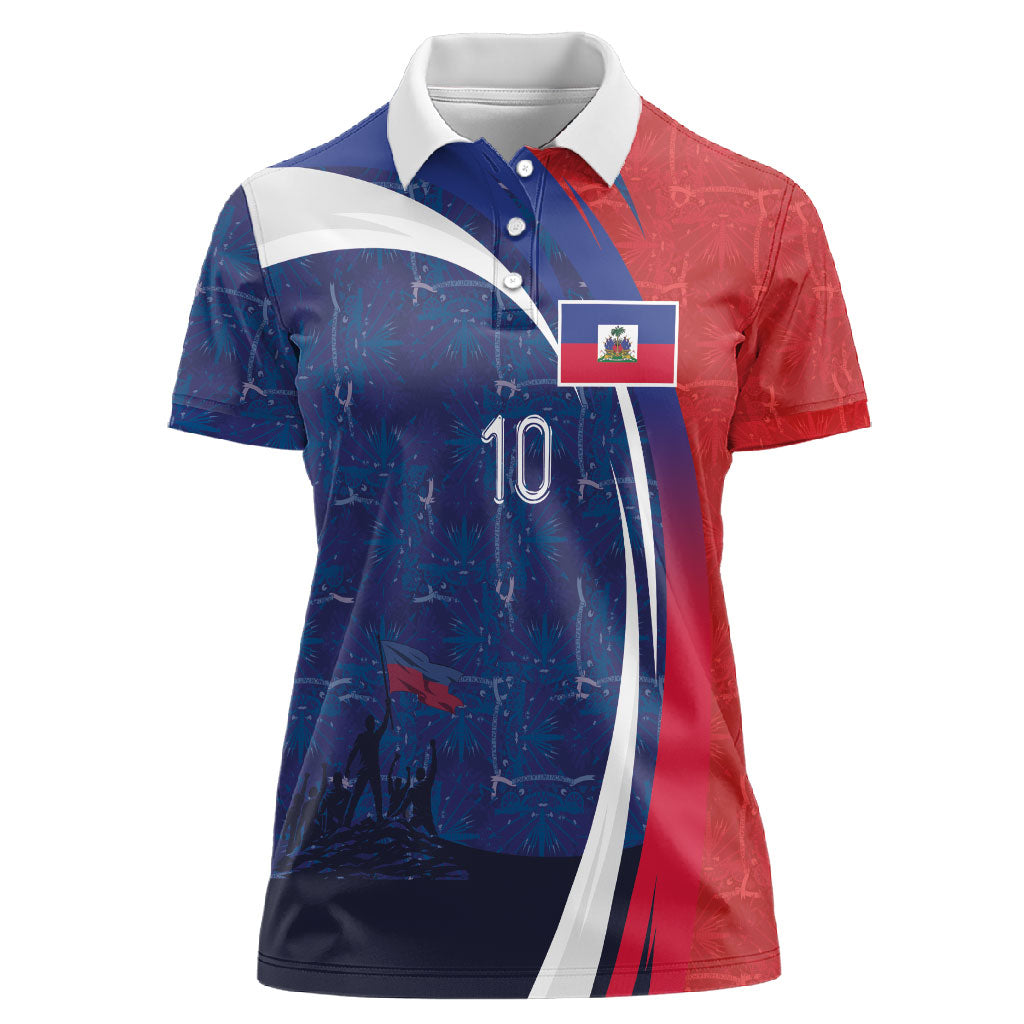 Haiti Football Custom Women Polo Shirt Abstract Graphic Style Patriotic