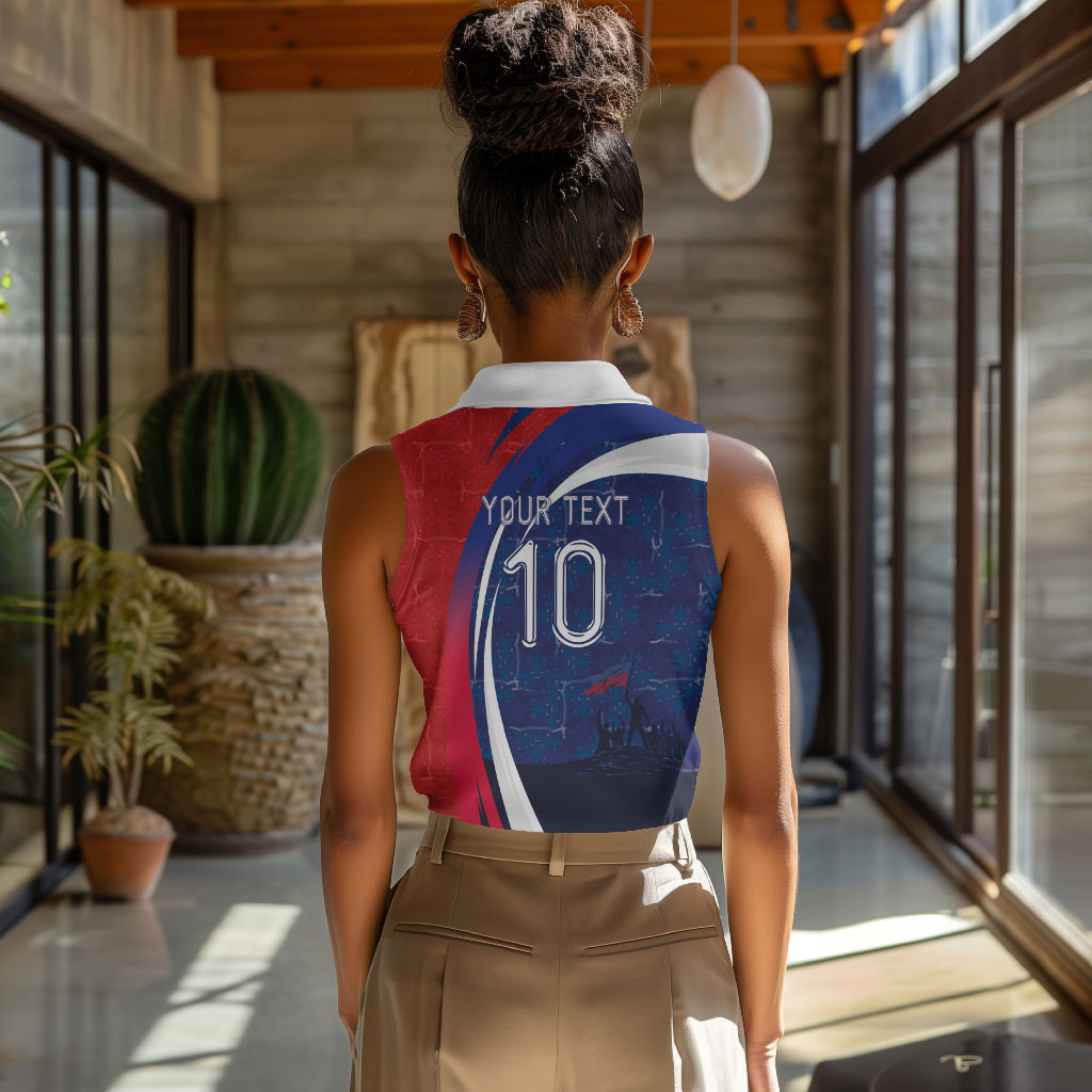 Haiti Football Custom Women Sleeveless Polo Shirt Abstract Graphic Style Patriotic