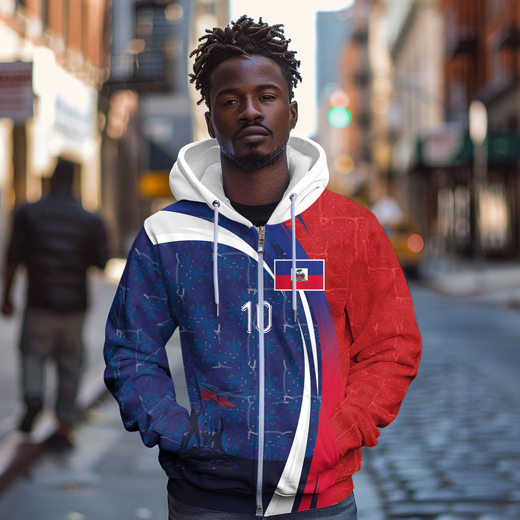 Haiti Football Custom Zip Hoodie Abstract Graphic Style Patriotic
