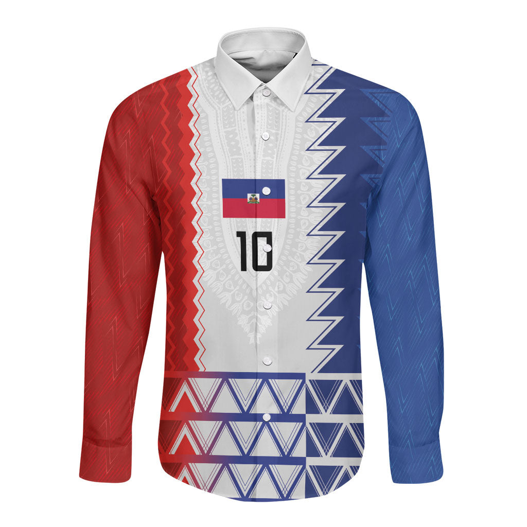 Haiti Football Custom Long Sleeve Button Shirt Tribal African Abstract Graphic