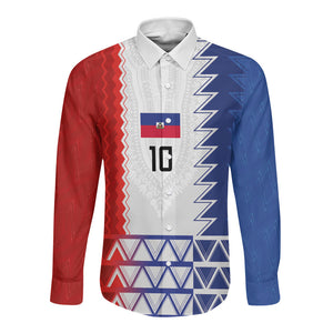 Haiti Football Custom Long Sleeve Button Shirt Tribal African Abstract Graphic
