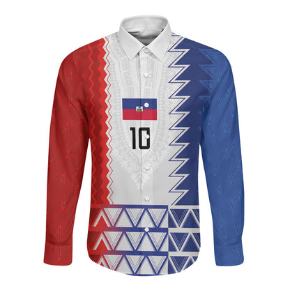 Haiti Football Custom Long Sleeve Button Shirt Tribal African Abstract Graphic