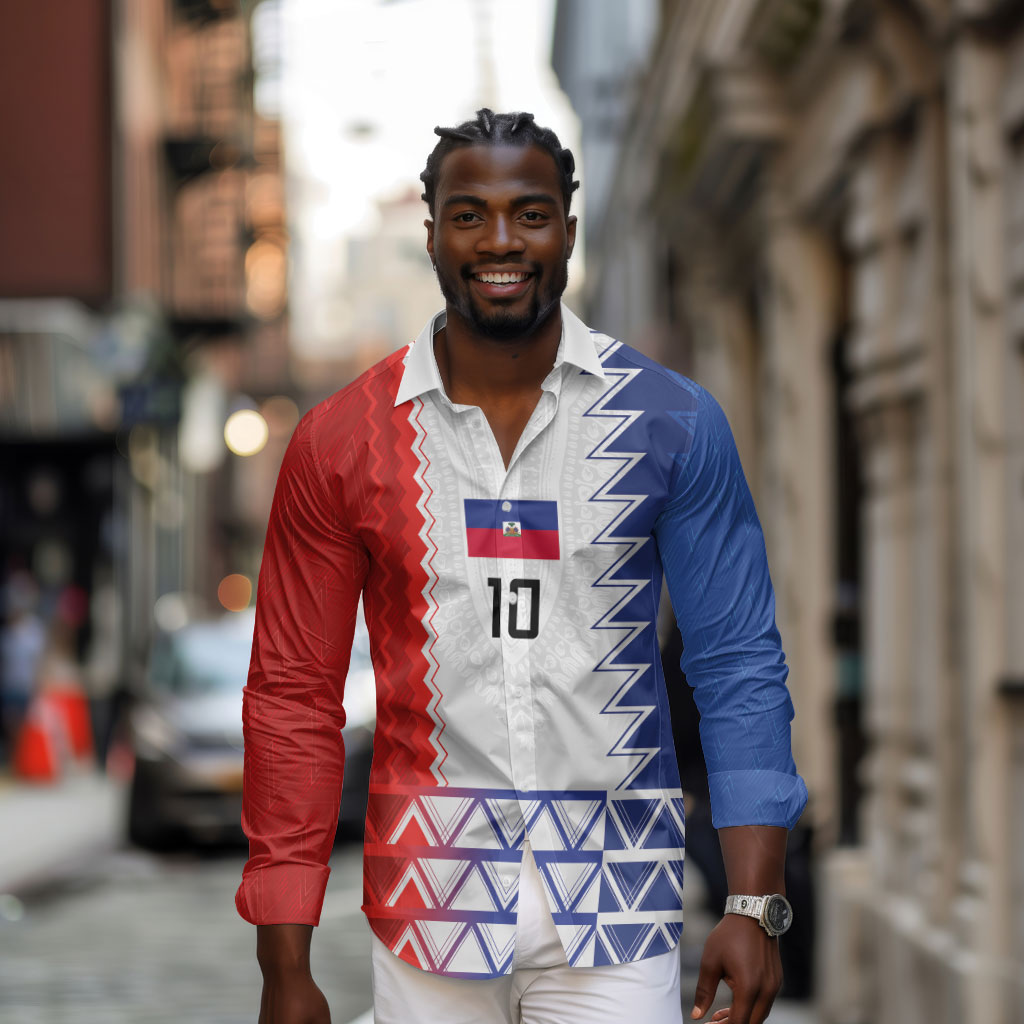 Haiti Football Custom Long Sleeve Button Shirt Tribal African Abstract Graphic
