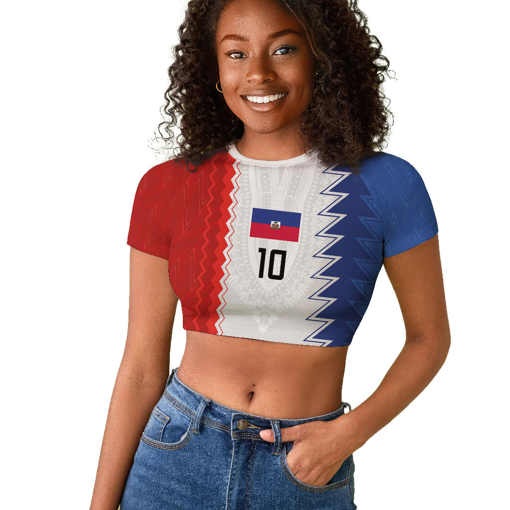 Haiti Football Custom Raglan Cropped T shirt Tribal African Abstract Graphic