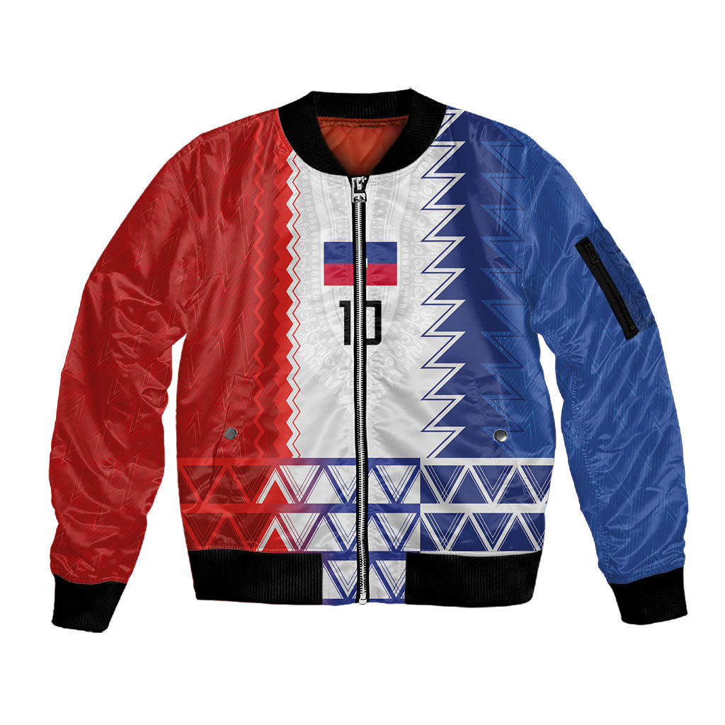 Haiti Football Custom Sleeve Zip Bomber Jacket Tribal African Abstract Graphic