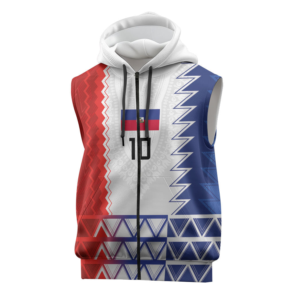 Haiti Football Custom Sleeveless Zip Hoodie Tribal African Abstract Graphic