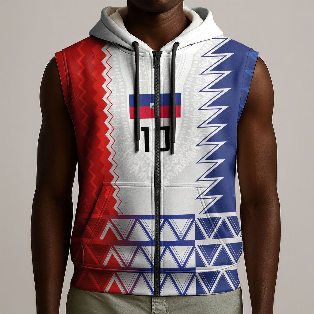 Haiti Football Custom Sleeveless Zip Hoodie Tribal African Abstract Graphic