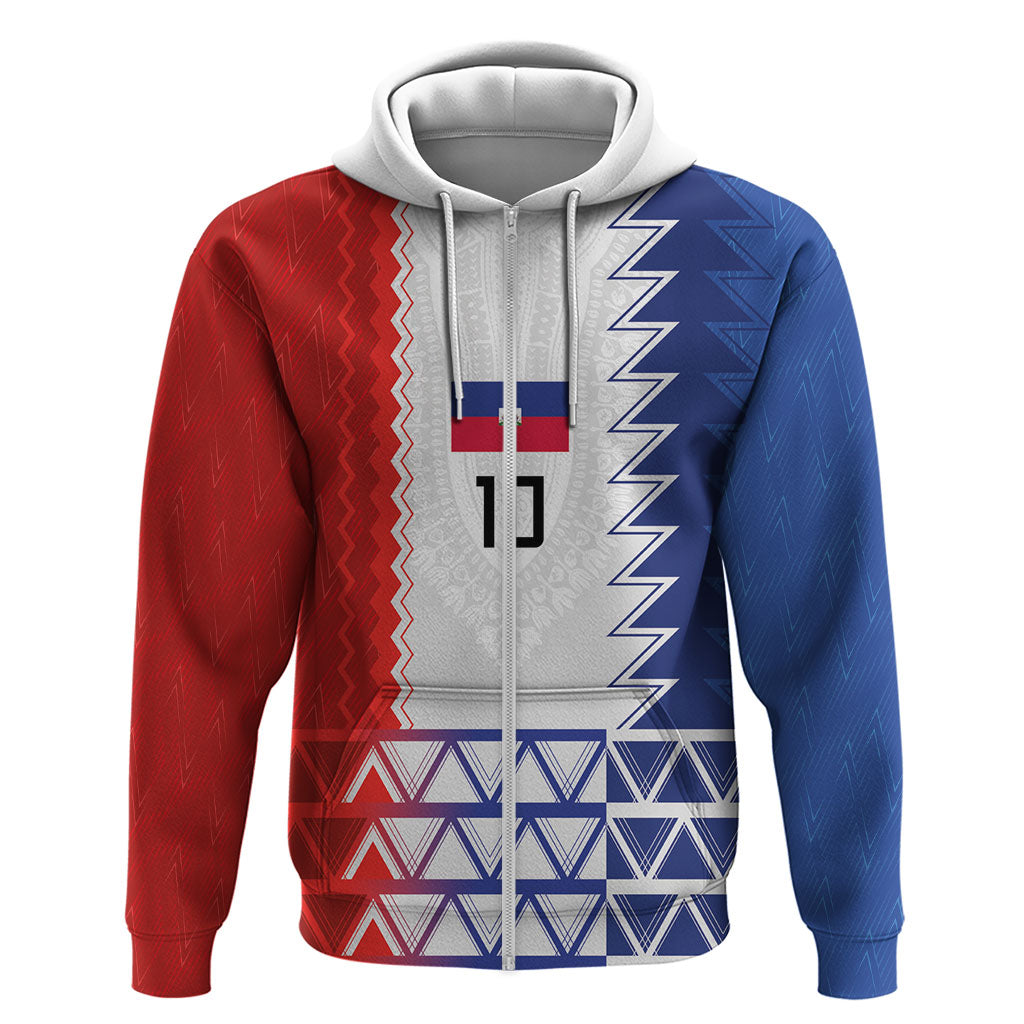 Haiti Football Custom Zip Hoodie Tribal African Abstract Graphic