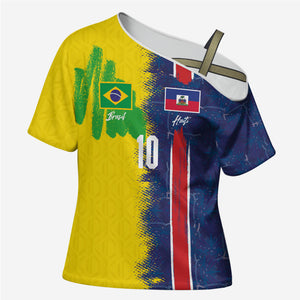 Haiti and Brazil Football Custom Cross Shoulder Shirt Splash Half Split