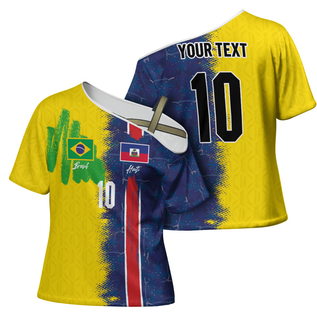 Haiti and Brazil Football Custom Cross Shoulder Shirt Splash Half Split
