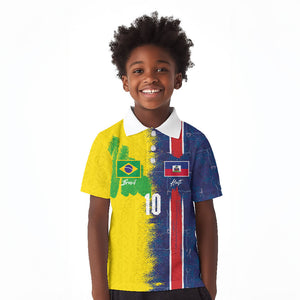 Haiti and Brazil Football Custom Kid Polo Shirt Splash Half Split