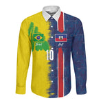 Haiti and Brazil Football Custom Long Sleeve Button Shirt Splash Half Split