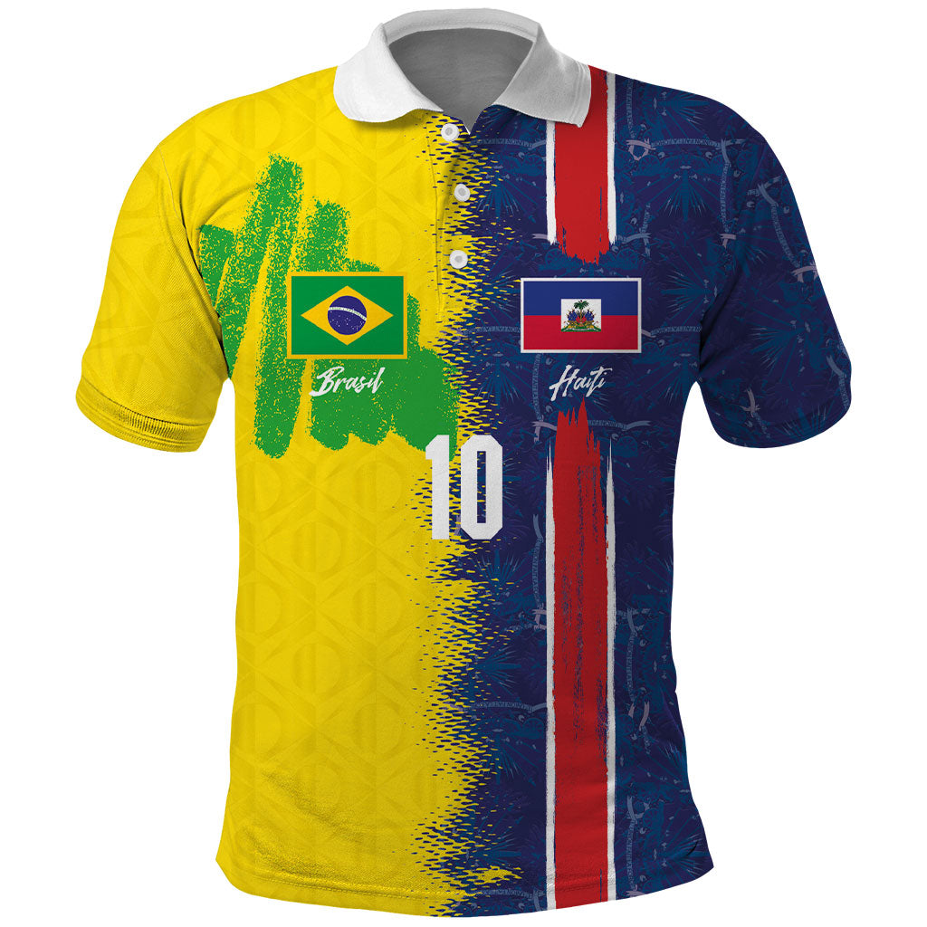 Haiti and Brazil Football Custom Polo Shirt Splash Half Split