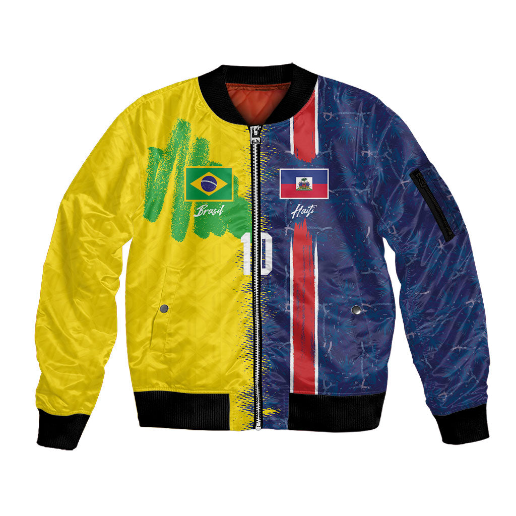 Haiti and Brazil Football Custom Sleeve Zip Bomber Jacket Splash Half Split