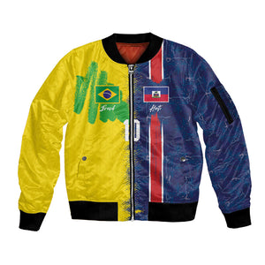 Haiti and Brazil Football Custom Sleeve Zip Bomber Jacket Splash Half Split