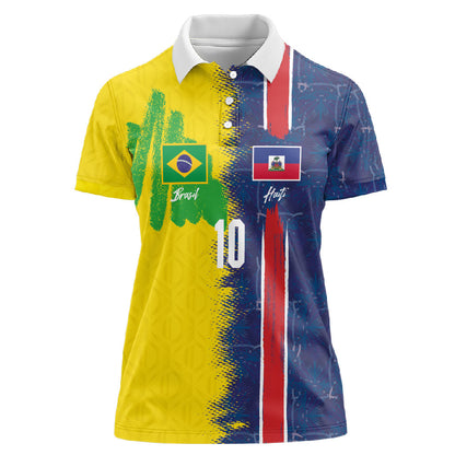 Haiti and Brazil Football Custom Women Polo Shirt Splash Half Split