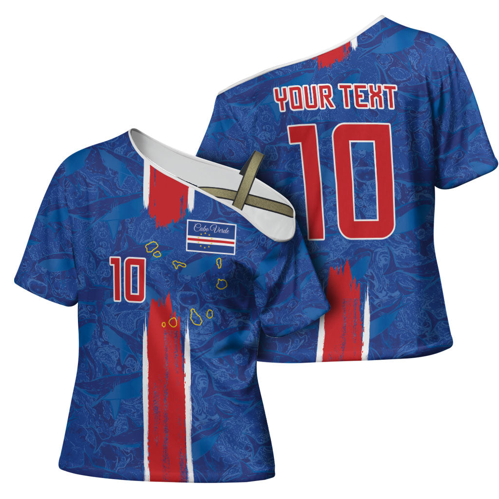 Cabo Verde Custom Cross Shoulder Shirt Paint Brush Stroke Shark Pattern Map Design