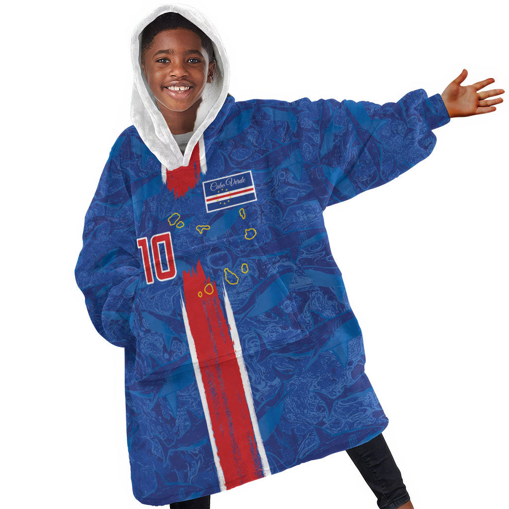 Cabo Verde Custom Kid Wearable Blanket Hoodie Paint Brush Stroke Shark Pattern Map Design